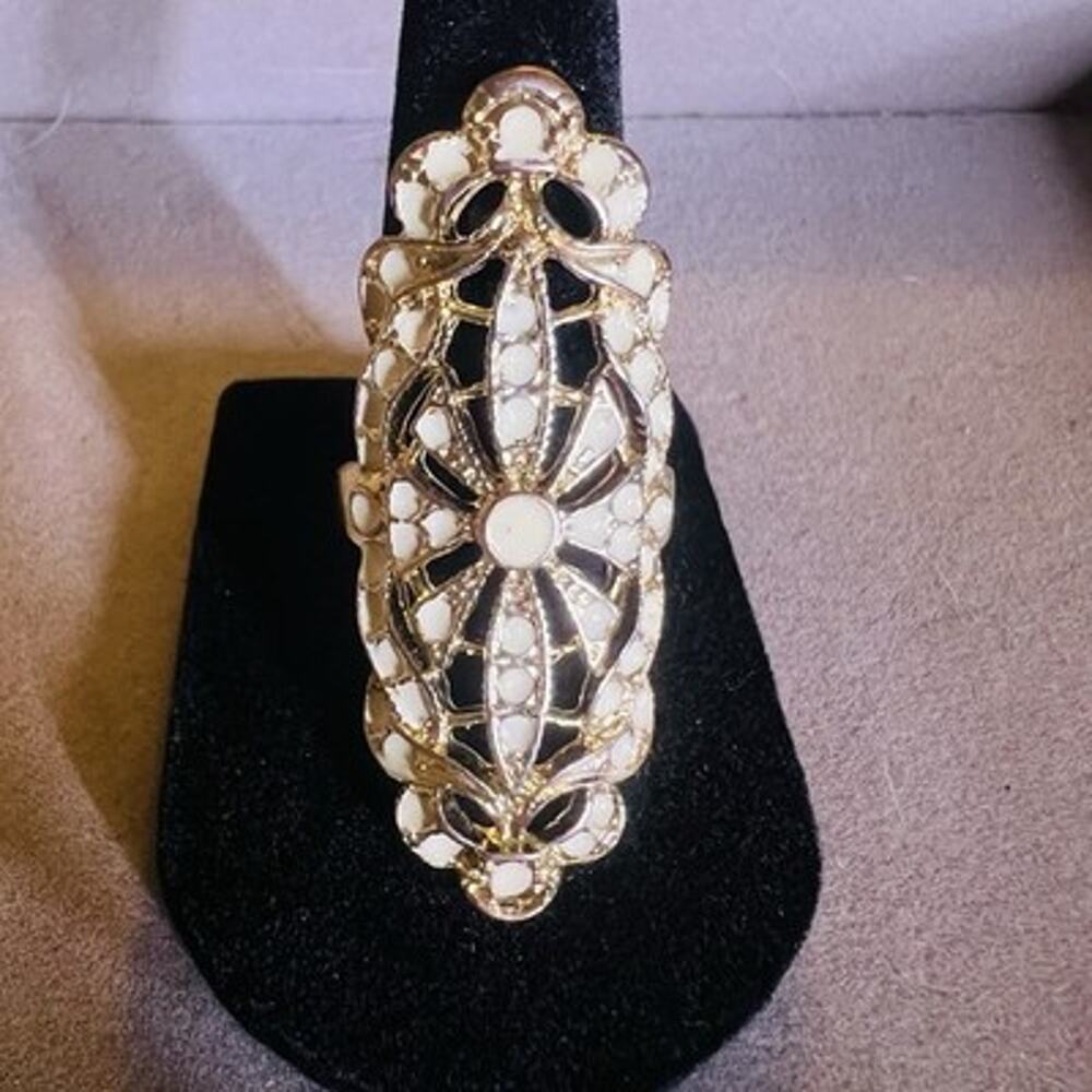 Vintage Gold Tone Marquise Filigree Cocktail Statement Ring Size 8